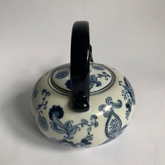 Pier 1 One Imports White Blue Paisley Floral Teapot 4 Cups - Picture 9 of 13